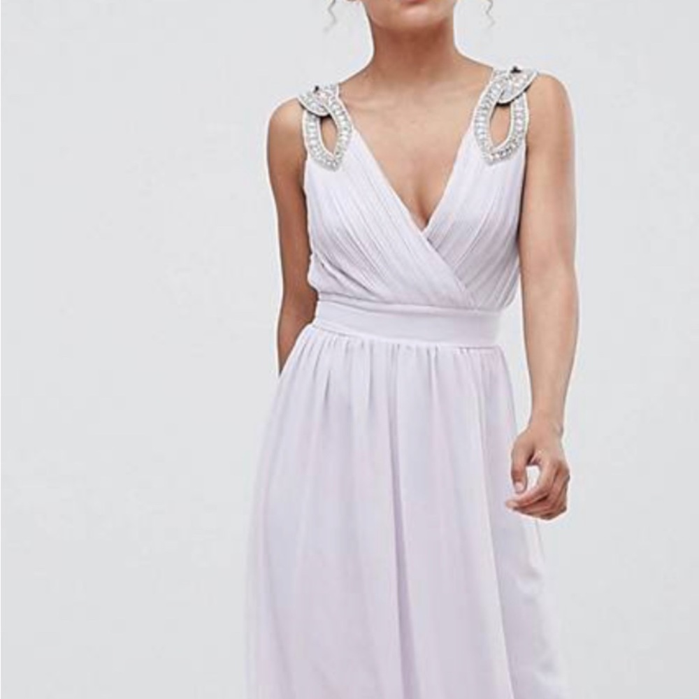 TFNC Petite WEDDING Wrap Front Maxi Dress with Embelishment (Lilac)